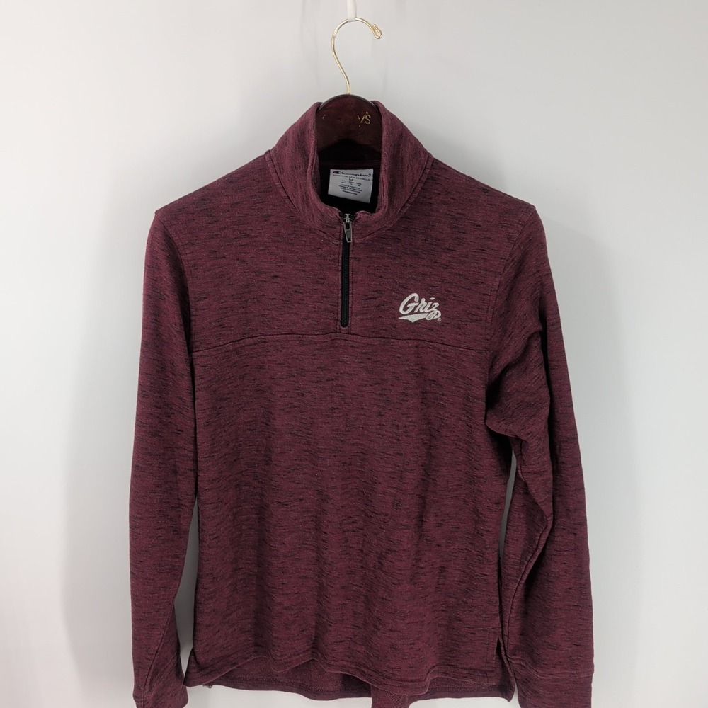 Vtg Montana Grizzlies Champion Mens‎ Heather Red 1/4 Zip Pullover Sweatshirt M